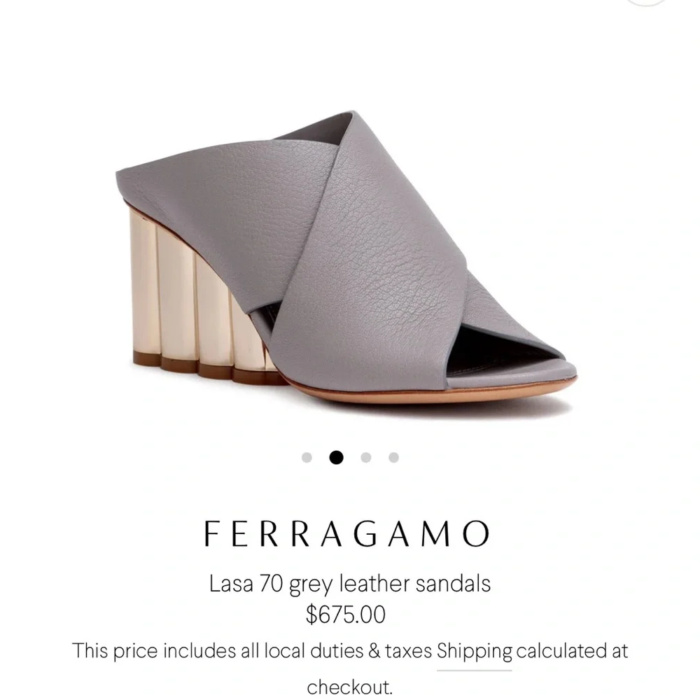 Salvatore Ferragamo Gray and Gold Mules with Sculptural Heel - Picture 2 of 9